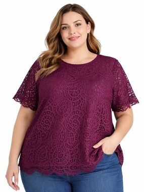 Purple Lace Short Sleeve Shirt Size 2X Philosophy